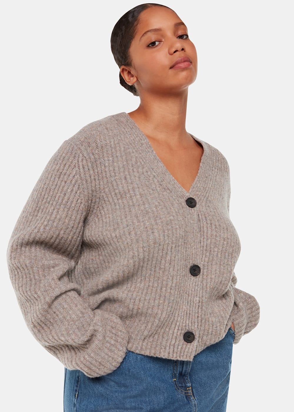 Neutral Wool Mix Rib Cardigan | WHISTLES | Whistles UK |